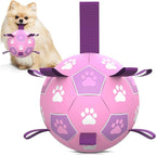QDAN Dog Toys Soccer Ball with Straps - Durable Balls for Small Medium Dogs, Beach Pool Water Toy Dog Tug Toys for Tug of War, Puppy Pet Birthday Gifts (6 Inch)
