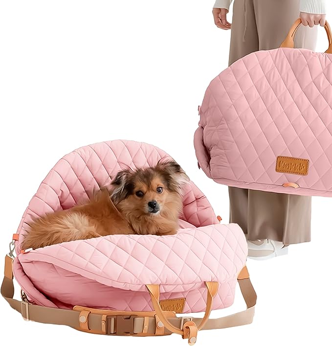 Dog Car Seat for Small Dogs – 3-in-1 Travel Carrier, Booster & Dog Bed for Car – Washable, Anti-Slip, Safety Straps – Fits Front & Back Seats – Cozy Pet Car Seat up to 25 lbs – Pink