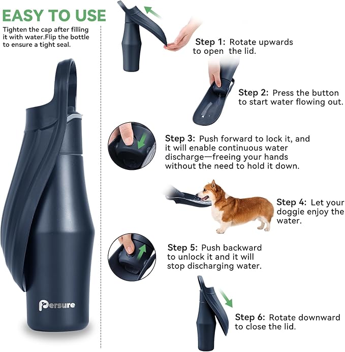 27 OZ Dog Water Bottle Portable Stainless Steel Convenient Pet Water Dispenser, Leak Proof Puppy Travel Water Bowl for Dog Outdoor Walking, Hiking, Perfect Size for All Dog Breeds, Whole Blue