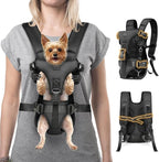 Dog Front Carrier Backpack, Legs Out Secure-Fit Pet Chest Carrier for Small Dogs (6-17 lbs), Adjustable Pet Carriers with Safety Belt, Hands Free Dog Backpack Carriers for Hiking Cycling (M, Black)