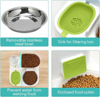 Fhiny Gravity Cat Feeder and Water Dispenser, 2 in 1 Automatic Pet Waterer Detachable Stainless Steel Food Bowls Set Pet Food Storage for Small Dog Puppy Cat Kitten Pet Easy Clean (Green)