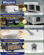 Heated Cat House for Outside, Waterproof Awning & Escape Door Heated Cat Houses for Indoor/Outdoor Cats in Winter, Elevated & Insulated Outdoor Cat Shelter for Feral Cat(Black Camo, 25"x16"x12")