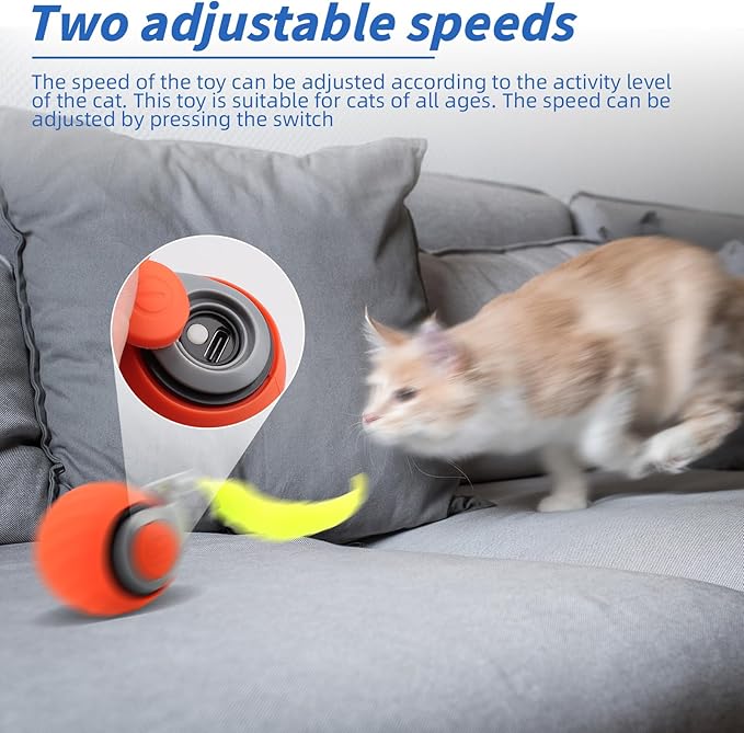 2PCS Interactive Cat Toy for Indoor Cats, Automatic Moving Cat Toy Ball, USB Rechargeable Smart Cat Toys Ball with Replacement Tail, 2 Speed Adjustment
