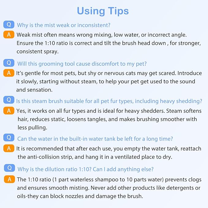 Pet Steam Brush, 3-in-1 Spray Grooming Brush USB Rechargeable, IPX7 Waterproof Deshedding Comb with Self-Cleaning & 2 Speeds for Cats and Dogs with Long Short Hair Cat Brush