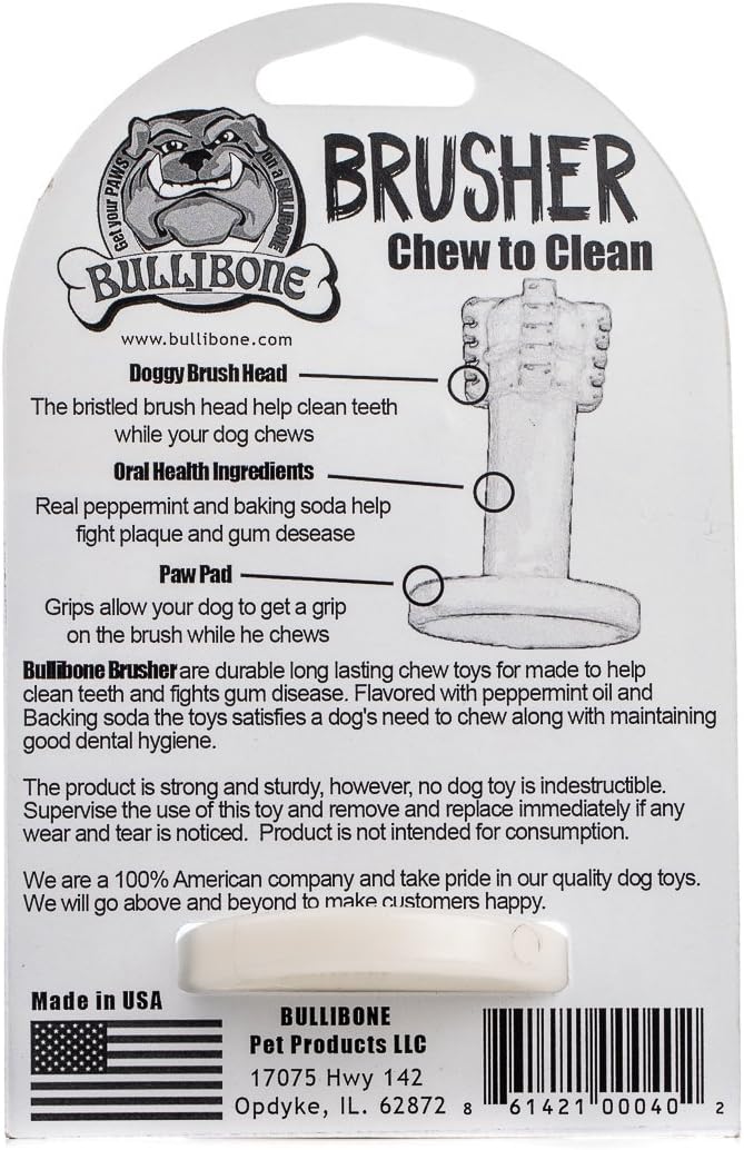 Bullibone Brusher: Dog Teeth Cleaning Brushing Toothbrush Stick - Long Lasting Nylon Peppermint Chew Toy for Dog Oral Care and Dental Health for Small Dogs and Puppies