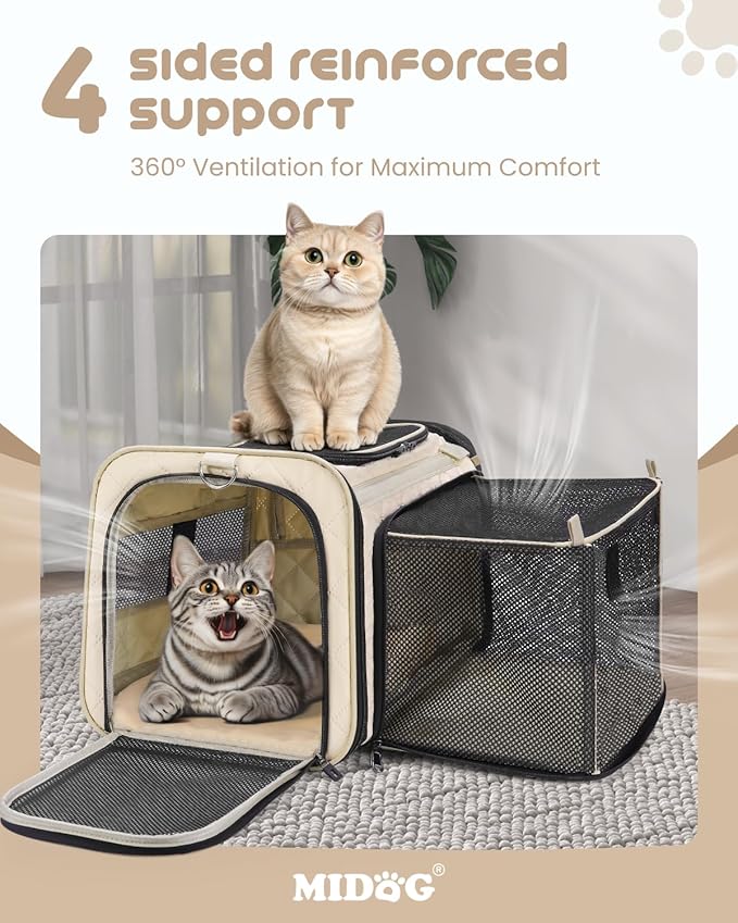 MIDOG Cat Carrier Soft for Small to Medium-Sized Cats,Up to 15 Lbs, TSA Airline Approved Soft Sided Pet Carrier,Collapsible Travel Cat Bag(Beige)