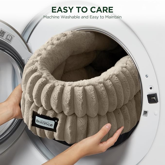 BALANCE Cat Bed Kitten Bed, Washable Round Cat Beds for Indoor Cats,Super Soft Plush Faux Fur Pet Bed for Puppy and Kitten with Anti-Slip Bottom