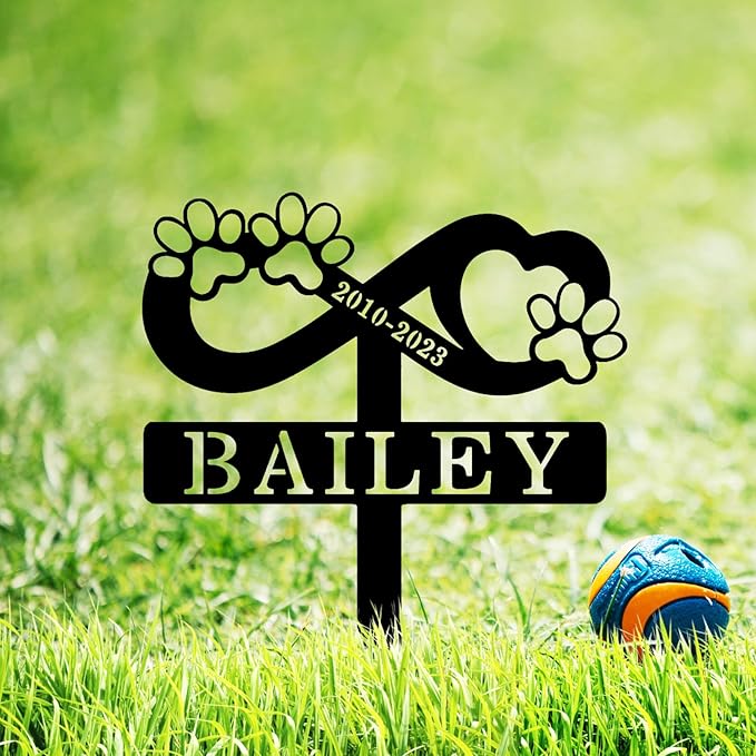 Custom Dog Cat Name Memorial Grave Stake, Personalized Pet Memorial Stake Metal Engraved Sign, Customized Cat Dog Memorial Grave Marker with Paws Heart Pet Memorial Plaque Burial Stake