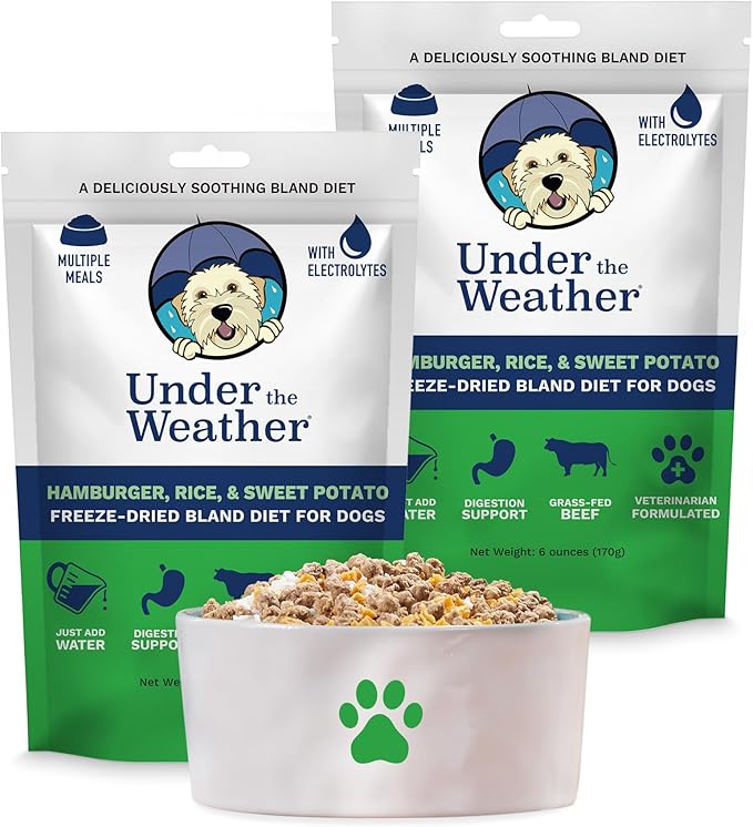 Under the Weather Bland Diet for Dogs | Easy to Digest for Sick Dogs |Always Be Ready| Contains Electrolytes - Natural Freeze Dried 100% Human Grade Meats| 2 Pack- Rice, Hamburger & Sweet Potato - 6oz
