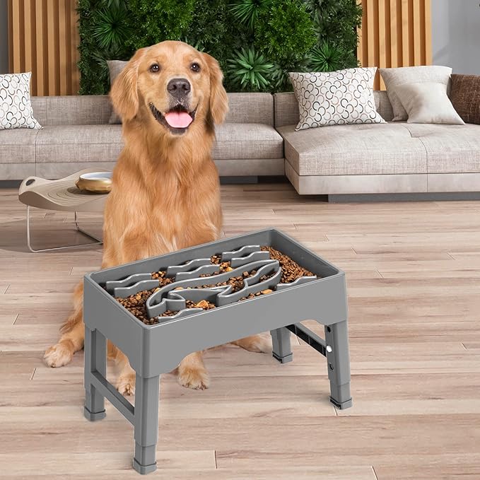 Slow Feeder Dog Bowls Large Breed, 9 Cups Elevated Dog Slow Feeder Bowl with 4 Adjustable Heights, Non Slip Anti Gulping Pet Food Bowl Stand for Medium & Large Breed