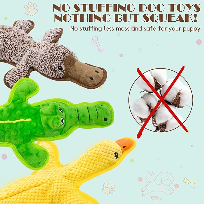 No Stuffing Dog Squeak Toys-3 Pack Chew Toys for Small Medium Large Breed- Durable Puppy Teething Interactive to Keep Them Busy- Best Birthday Gift