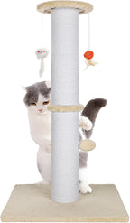 36.5 Inch Cat Scratching Post Heavy Duty Cat Scratch Post Handmade Cotton Rope with Hanging Toys for Ultimate Cat Fun(Beige)