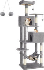 Feandrea Cat Tree, 75.2-Inch Cat Tower for Indoor Cats, Plush Multi-Level Cat Condo with 5 Scratching Posts, 2 Perches, 2 Caves, Hammock, 2 Pompoms, Light Gray UPCT191W01