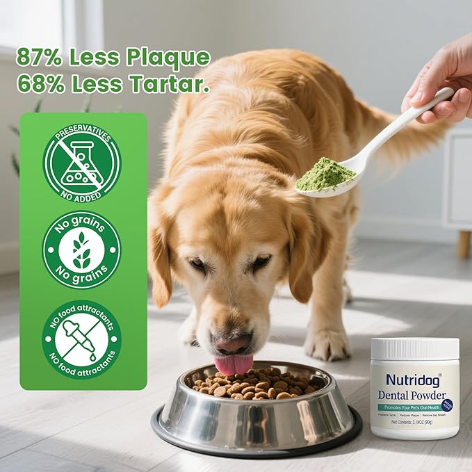 Dog Dental Powder with Probiotics & Brown Algae – Advanced Plaque Remover for Dogs, Teeth Cleaning Formula to Reduce Tartar & Freshen Breath, 90g Pet Dental Care Supplement (90, Grams)