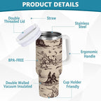 Boccsty Cowboy Cacti Insulated Tumblers Reusable Stainless Steel Tumbler 40 oz Cup Coffee Travel Mug Water Bottle with Handle & Flip Straw for Home Office Car