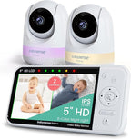 Babysense Prisma Baby Monitor with Camera and Audio, 5” HD Video Baby Monitor with 2 Cameras, 6-Color Night Light, Split Screen, Sound Machine with White Noise & Lullabies, Secure No WiFi