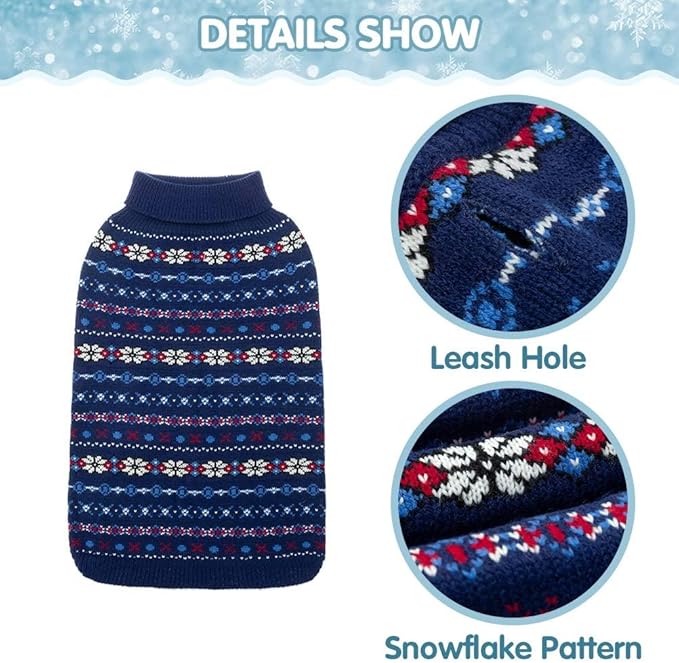 BINGPET Dog Sweaters for Large Dogs,Winter Dog Sweater Warm Clothes Boys Girls with Leash Hole,Classic Snowflake Doggy Knitwear Clothes,Ideal Gift for Pet in New Year(Navy,Large)
