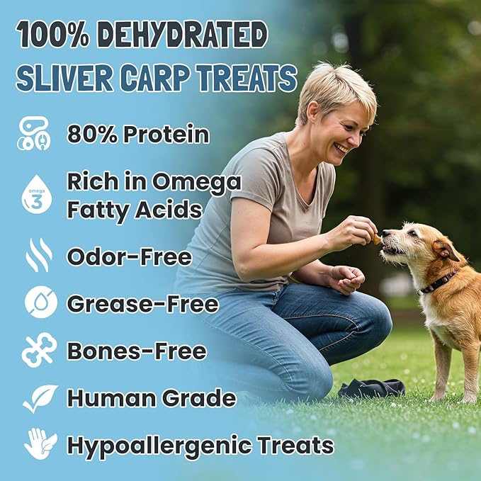 Ruff Town Dog Treats – Human Grade Silver Carp, Dehydrated Single Ingredient | High Protein & Omega Fatty acids for Dogs, Cats | Hypoallergenic, Ideal for All Breeds & Sizes, Made in USA (3 oz)
