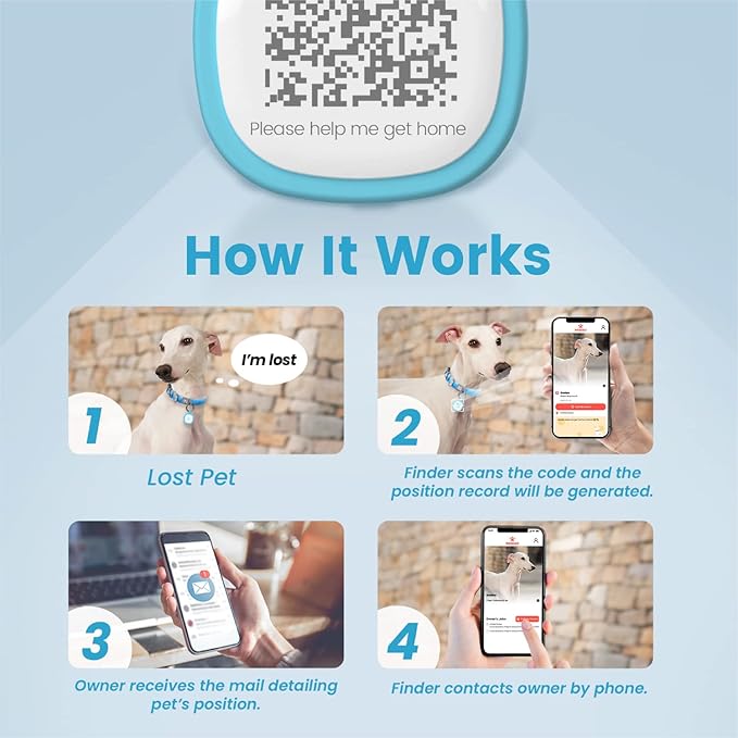 Pawaii QR Code Dog ID Tag, Silent Silicone Tag, Modifiable Pet Online Profile, Free Emergency Contact, Scan QR for Instant Pet Location Alert Email, 1Pack (Sky Blue)