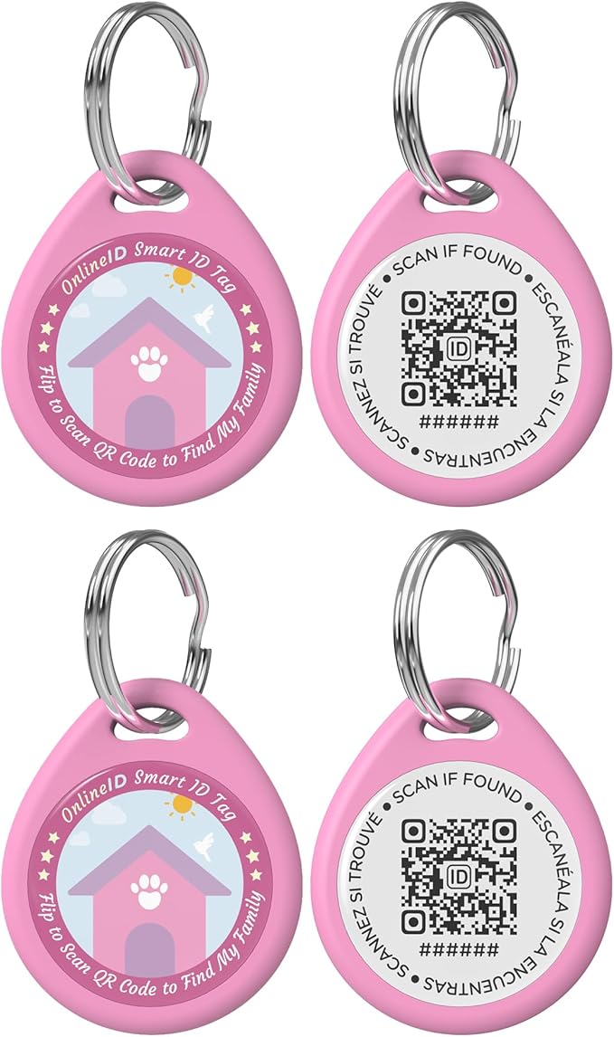 2 Pack Personalized Dog Tags,QR Code Pet ID Tags with Online Profile systerm,Editable Any Names and Phone numbles,2*Pink,L