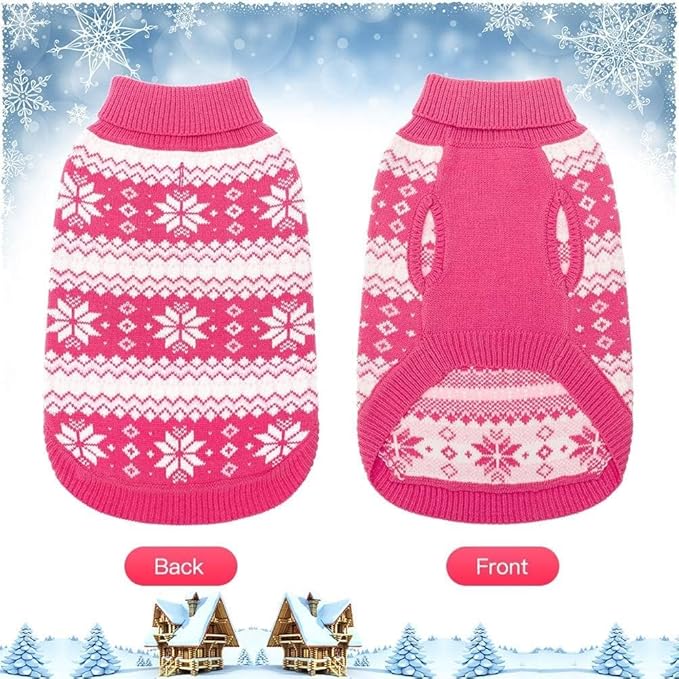 KOOLTAIL Cable Knit Dog Sweater Turtleneck, Cold Weather Pullover Classic Knitwear, Snowflake Pattern Thick Warm Winter Pet Clothes, Dog Christmas Sweater for Small Medium Large Dogs Girl,Pink ML