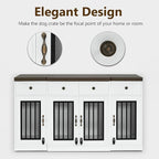 MCombo Wooden Dog Crate Furniture with 4 Drawers and 4 Lockable Doors, Pet Kennel TV Stand for Medium/Large Dogs 1872 (White and Brown)