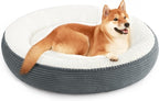 Love's cabin Round Donut Cat and Dog Cushion Bed, 36in Pet Bed for Cats or Small Dogs, Anti-Slip Water-Resistant Bottom, Super Soft Durable Fabric Pet beds, Washable Cat Dog Bed Stripe Bluish Grey