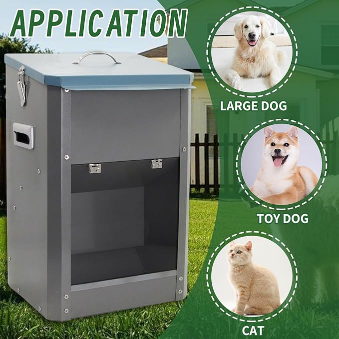 Automatic Dog Feeder with Handle,25 Pounds Large Breed Indoor or Outdoor Auto Dog Food Dispenser Galvanized Gravity Livestock Automatic Feeder