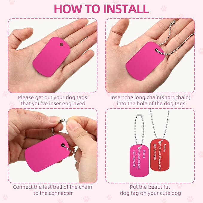 Therwen 300 Pcs Blank Dog Tags Set Includes 150 Pcs Aluminum Tags Engraving Laser Blanks and 150 Pcs Necklace Chain for Pet Decorative DIY Craft, 10 Colors (150 Set)