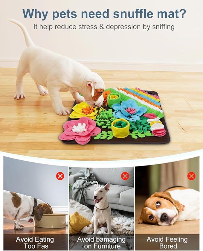 Snuffle Mat for Dogs, Pet Treats Feeding Mat, 20 x 20 inch for Medium & Large, Felt Wool Dog Feeding Mats for Slow Feed, Relieve Anxiety, with Anti-Slip Botton, Brown