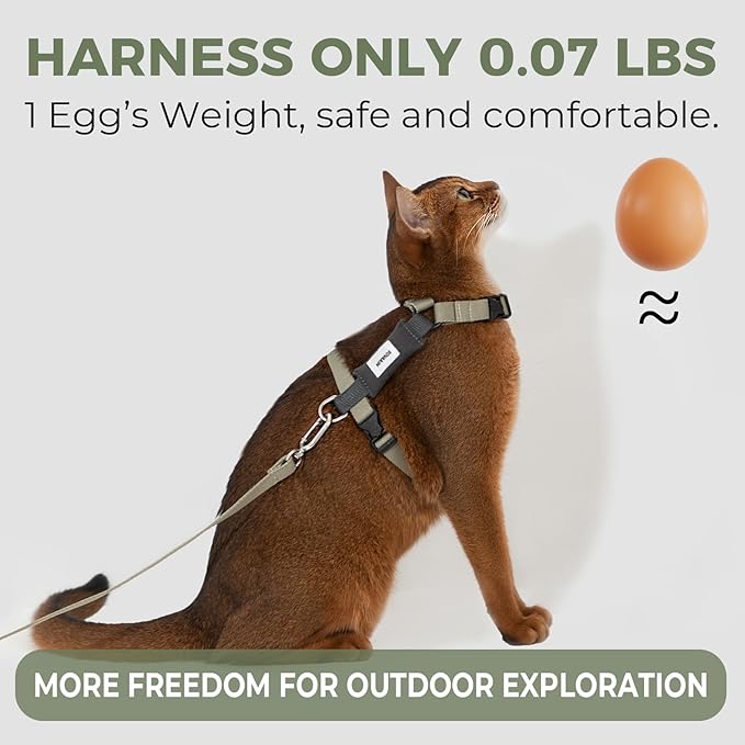 Cat Harness and Leash Set - Green Extra Lightweight Soft Kitten Harness Escape Proof, Adjustable Travel Pet Harness for Walking，Easy Control Comfortable Outdoor (Olive Green, One Size)