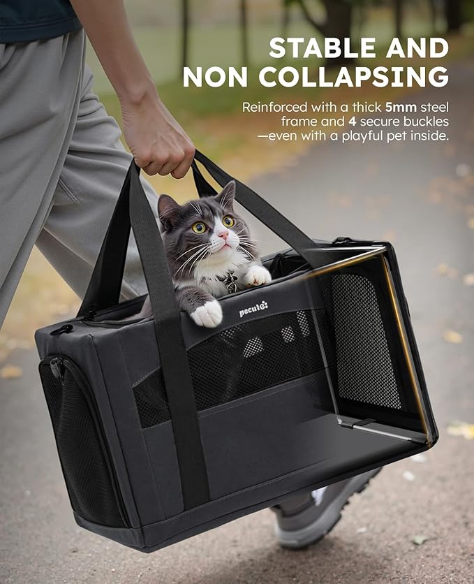 pecute Cat Carrier Stable, Pet Carrier Breathable and Portable, Cat Carriers Bag with Scientific Hidden Partition, Carriers for Cat Under 5kg, Dog Carriers Suitable for Travel and Outing, Dark Gray