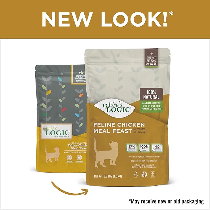 Nature's Logic Feline Chicken Meal Feast Cat Food - High-Protein Dry Food for Cats, 100% Natural Nutrition with Probiotics & Prebiotics - All Life Stages - Chicken, 3.3lbs