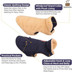 Queenmore Warm Puffer Dog Coat, Quilting Winter Jacket Ultra Thick Plush Lining with Storage Pockets (Dark Navy, X-Large)