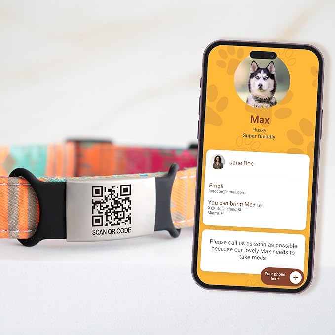 Smart Slide-On QR Code Pet Tag – Silent Dog & Cat ID Tag with Laser Engraving – Stainless Steel & Silicone – No App Needed – Custom Pet Profile – Fits Most Collars (Light Pink, Extra Large)