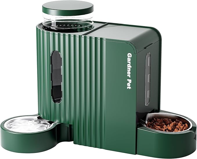 Gardner Pet Automatic Gravity Pet Feeder, 0.8 Gallons*2 Dog Feeder and Water Dispenser Set 100% BPA-Free, 2-in-1 Gravity Feeder with Stainless Steel Bowl for Dogs, Cats, Rabbits, Puppies (Green)