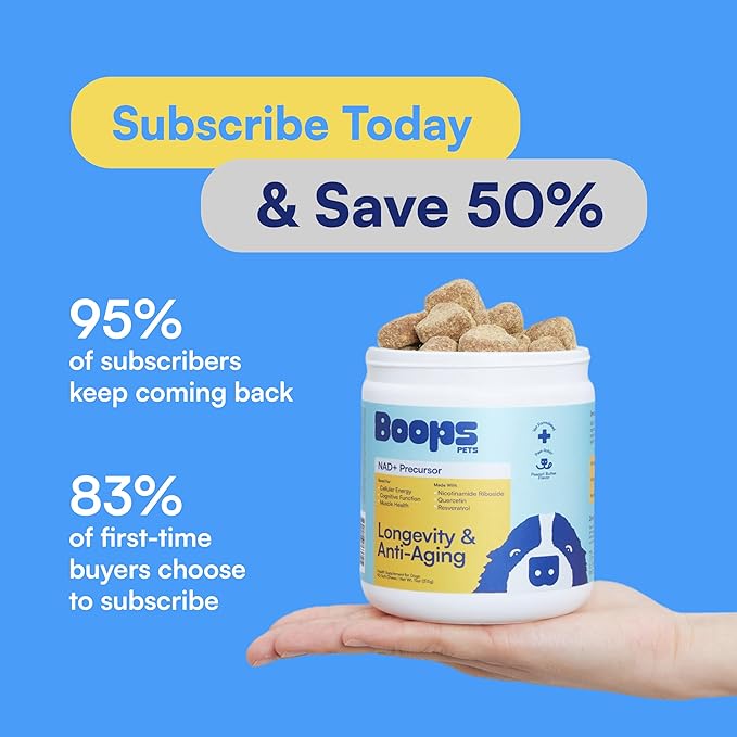NAD+ Precursor & Senior Dog Supplement - 90 Soft Chews & Vitamins - NMN Alternative for Longevity, Anti-Aging & Energy - Nicotinamide Riboside, Resveratrol, Quercetin, Made with Pasture-Raised Chicken