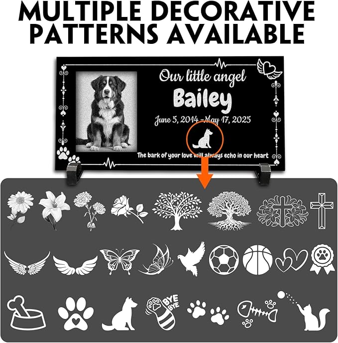HDSD Memorial Stone Plaque Personalized Granite Grave Marker for Dogs Cats & Loved Ones Laser Engraved Headstone Indoor Outdoor 8×4 or 12×6 Inches