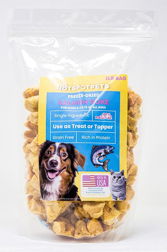 hotspot pets Freeze Dried Salmon Treats for Cats & Dogs -Made in USA-1LB Resealable Big Bag -Single Ingredient, High Protein, All Natural Grain-Free- Perfect for Training, Topper or Snack