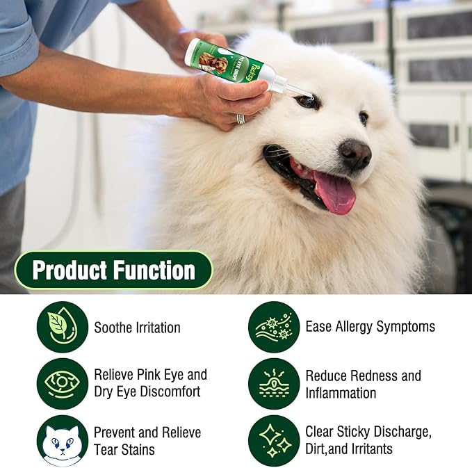 2 * 120ml/4.06fl oz Pet Eye Drops for Dogs and Cats,Solution for Redness,Itching and Tear Stains,Fast-Acting,Safe for All Breeds and Sizes,2pcs