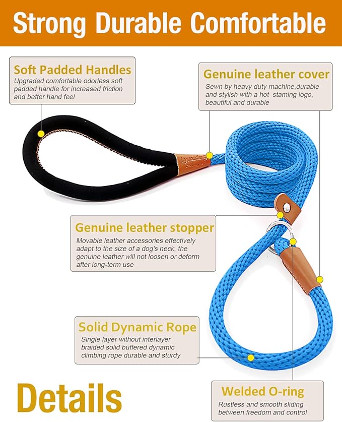 lynxking Dog Leash Slip Lead 5 6 8 FT Dog Training Leash Strong Heavy Duty Braided No Pull Training Lead Leashes for Small Medium Large Dogs