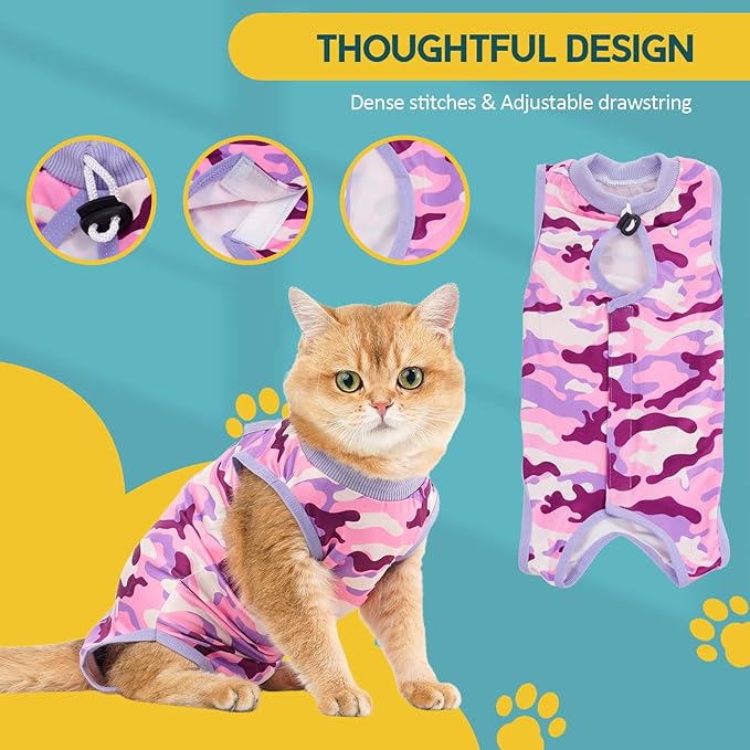 Avont Cat Recovery Suit - Kitten Onesie for Cats After Surgery, Cone of Shame Alternative Surgical Spay Suit for Female Cat, Post-Surgery or Skin Diseases Protection -Purplecamo(M+)