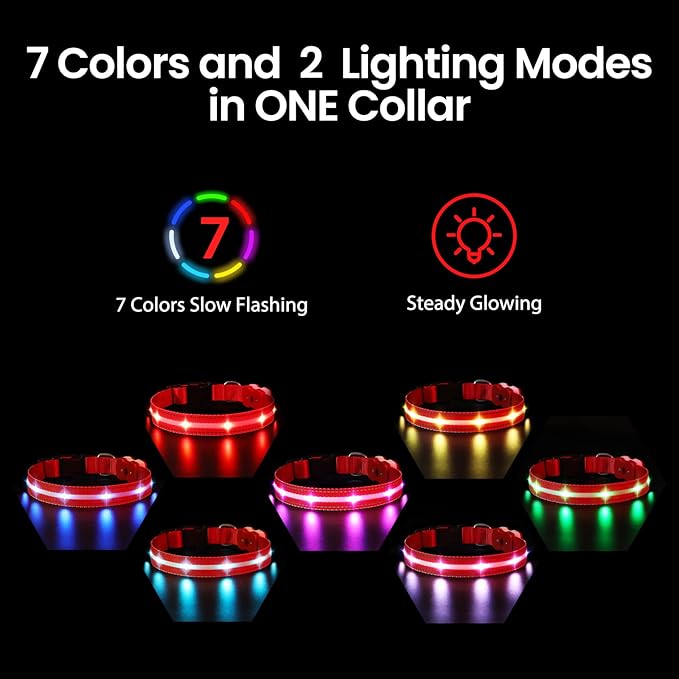 MASBRILL Light Up Dog Collar - RGB LED, Rechargeable, Water-Resistant Glow Up Night Walking Collar for Small to Large Dogs