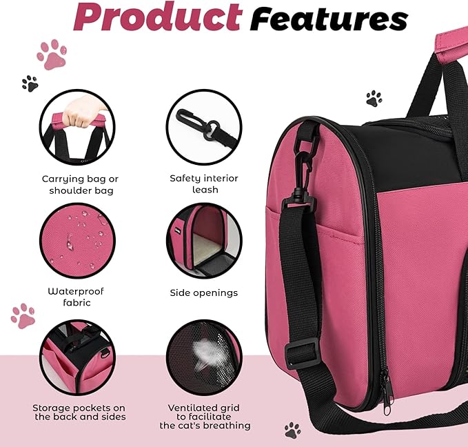 Zavothy Collapsible TSA Approved Pet Carrier for Cats & Dogs (Up to 15 Lbs, 16.54"x11.42"x9.84") – Soft-Sided Airline Travel Carrier, Pink