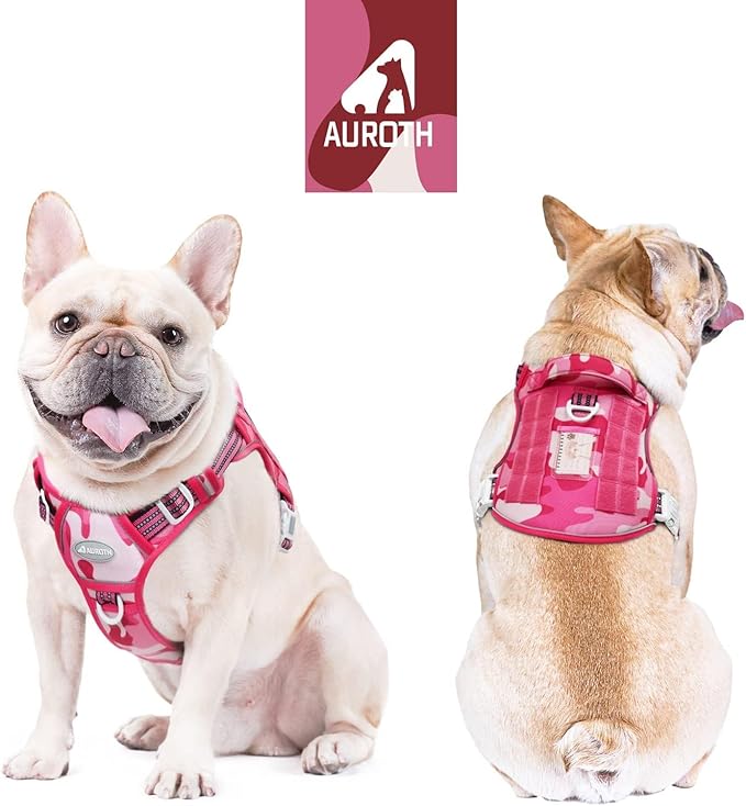 Auroth Tactical Dog Harness for Small Medium Large Dogs No Pull Adjustable Pet Harness Reflective K9 Working Training Easy Control Pet Vest Military Service Dog Harnesses Small, Pink Camo