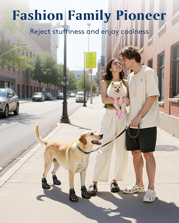 Dog Shoes for Hot Pavement, Breathable Dog Boots Paw Protectors with Adjustable Straps & Non-Slip Sole, Easy On & Off, Waterproof, Easy-Cleaning (Pink, M)