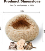 Cat Bed Calming Cat Beds,Indoor Washable Cat Bed，Anti-Slip Faux Fur Fluffy Cuddler Anxiety Cat Bed,Warming Cuddler Cushion Bed for Small Medium Dogs and Cats (Apricot Color, 24 * 24inch)