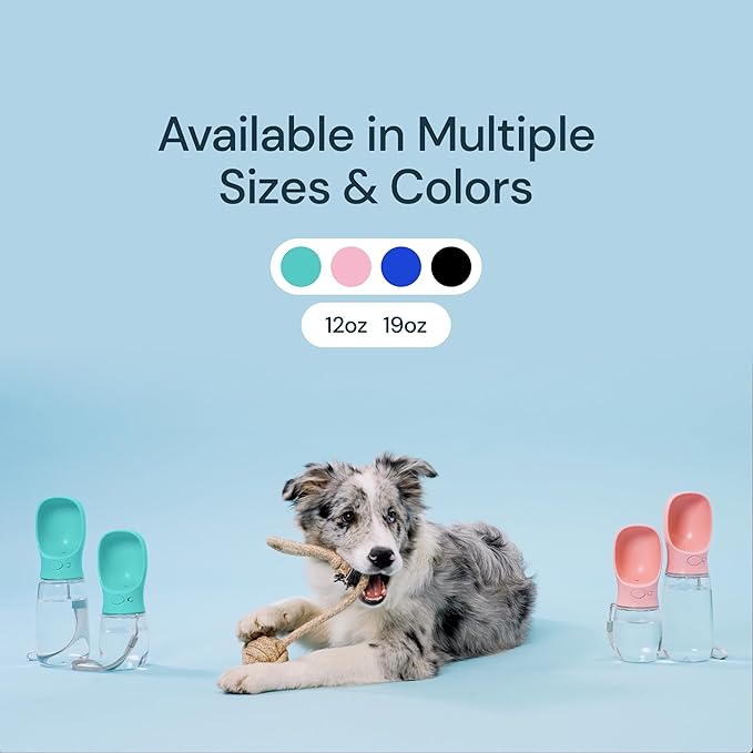 MalsiPree Trail Water Bottle for Dogs - 12oz, Black - Portable Dog Water Bottle & Bowl with Leak-Proof Plug, Food-Grade Plastic & One-Hand Operation for Pet Travel & Hiking