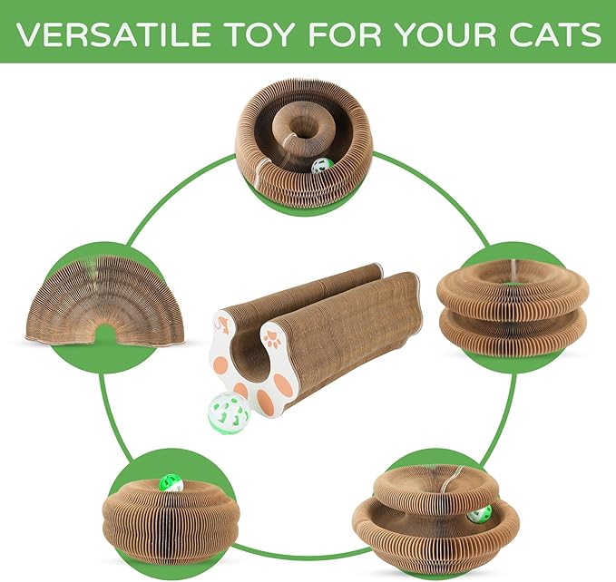 Kitty Kurlz Accordion Magic Organ Cat Scratcher Toys for Indoor Cats - Cardboard Cat Scratching Board Ball Scratcher Pad 3 Pack