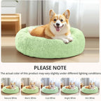 JOLLYVOGUE Small Dog & Cat Beds for Indoor Cats, Donut Cuddler Warming Soft Dog Beds with Anti-Slip Bottom, Round Calming Fluffy Plush Faux Fur Cushion Bed for Small Dogs (20", Light Green)
